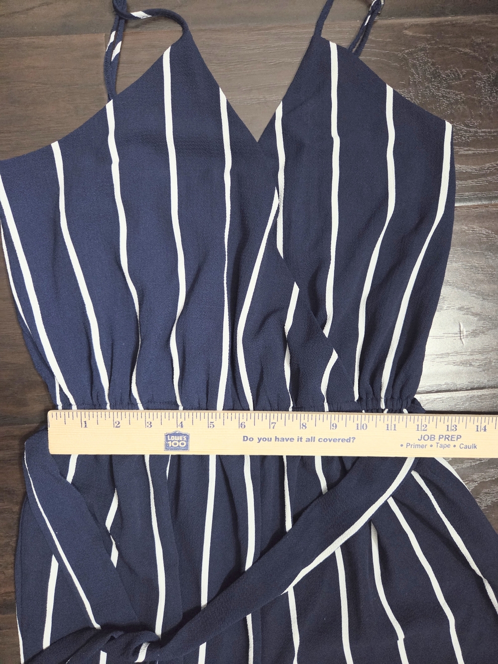 Navy and White Vertical-Stripe Wide-Leg Jumpsuit - Picture 9 of 11